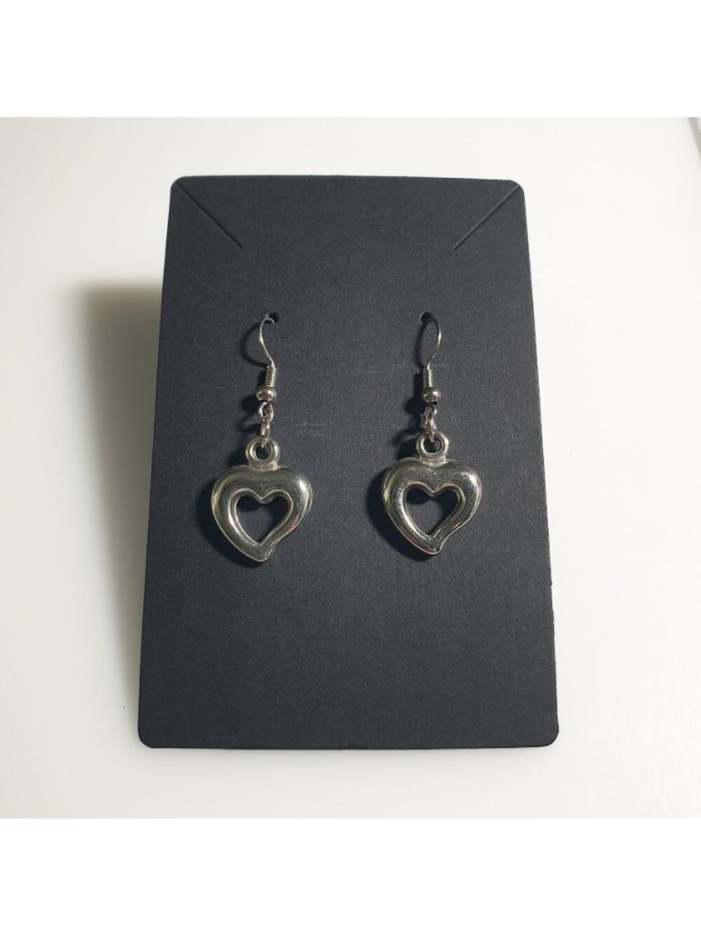 Heart Dangle Earrings Silver Plastic Length Lightweight Design Jewelry Costume